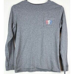 Vineyard Vines Boys Grey Lacrosse Long Sleeve Shirt Tee, Medium